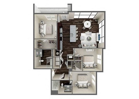 Floor plan for 3 beds, 2 baths, 1334 sqft